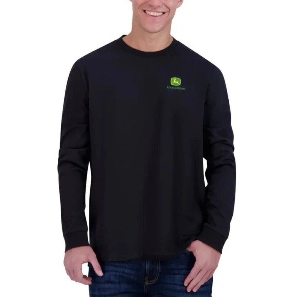 John Deere Men's M Black Long Sleeve Logo T-Shirt Cotton Casual Crewneck G1904
